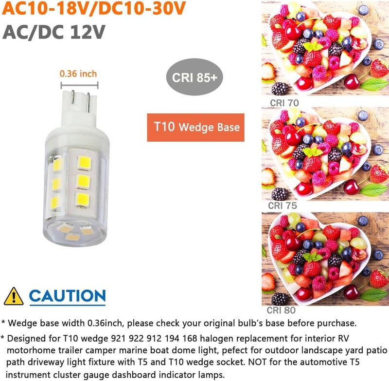 LEMENG 3W T10 Wedge Base RV 921 LED Light Bulb 12VAC/DC Landscape Garden Patio Path Driveway Malibu, RV Camper Trailer Motorhome Marine Boat Dome Fixture Lighting(6000K Daylight White)-6 Pack - Image 3