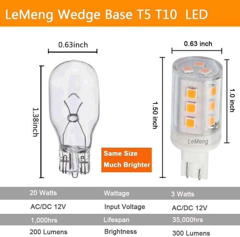 LEMENG 3W T10 Wedge Base RV 921 LED Light Bulb 12VAC/DC Landscape Garden Patio Path Driveway Malibu, RV Camper Trailer Motorhome Marine Boat Dome Fixture Lighting(6000K Daylight White)-6 Pack - Image 2