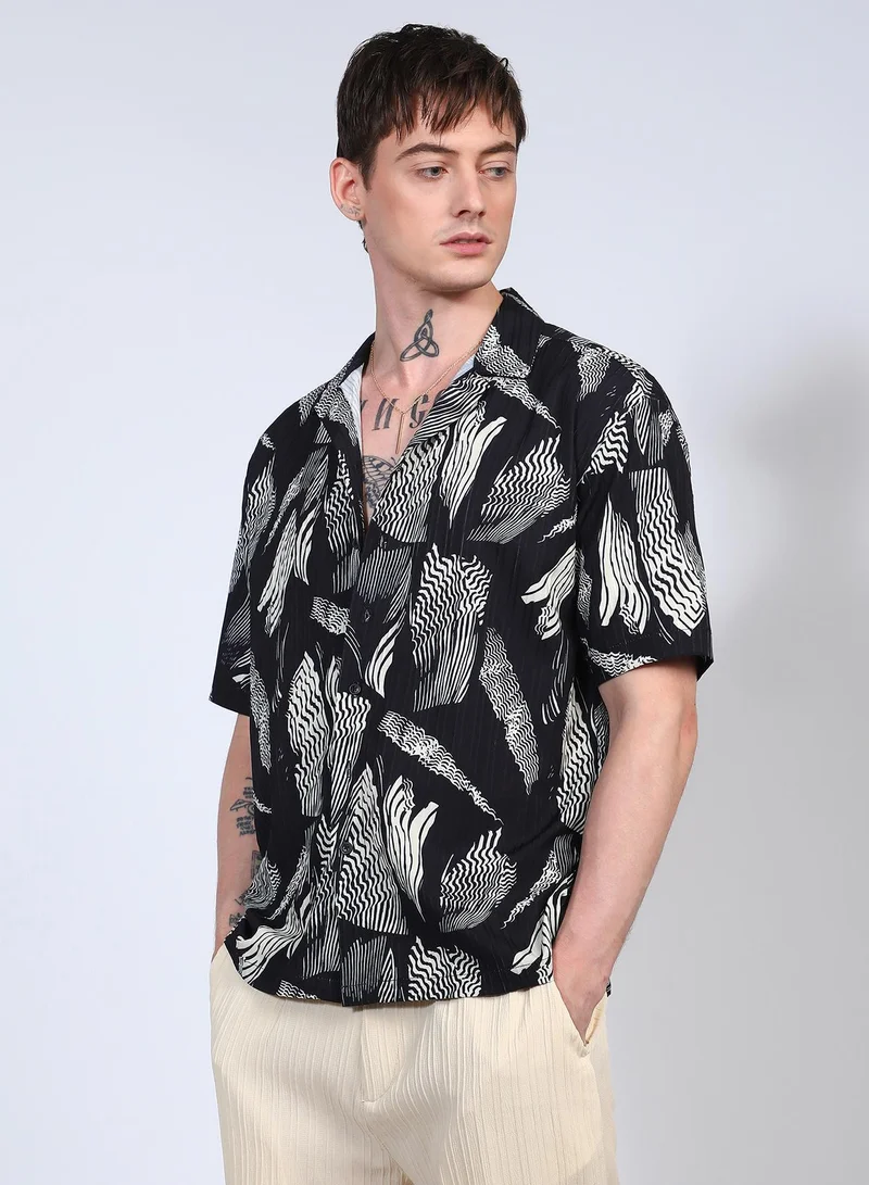 CAHOOT  Men's Onyx Black Oversized Foliage Lined Shirt for Men | Best Price UAE