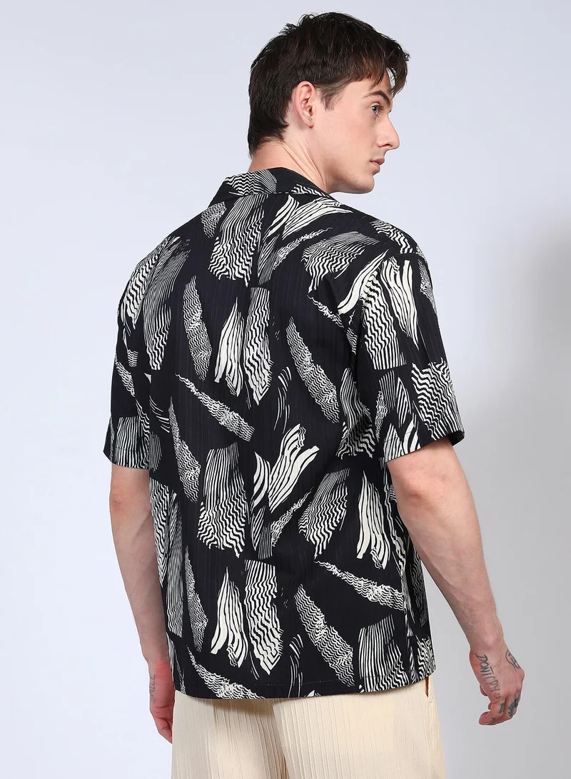 CAHOOT  Men's Onyx Black Oversized Foliage Lined Shirt for Men | Best Price UAE
