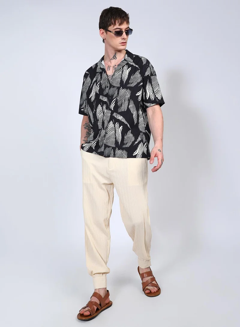 CAHOOT  Men's Onyx Black Oversized Foliage Lined Shirt for Men | Best Price UAE