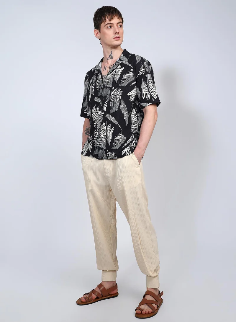 CAHOOT  Men's Onyx Black Oversized Foliage Lined Shirt for Men | Best Price UAE