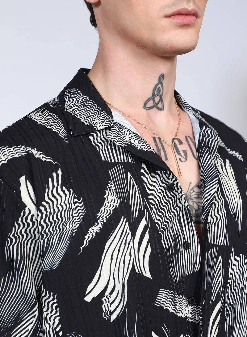 CAHOOT  Men's Onyx Black Oversized Foliage Lined Shirt for Men | Best Price UAE
