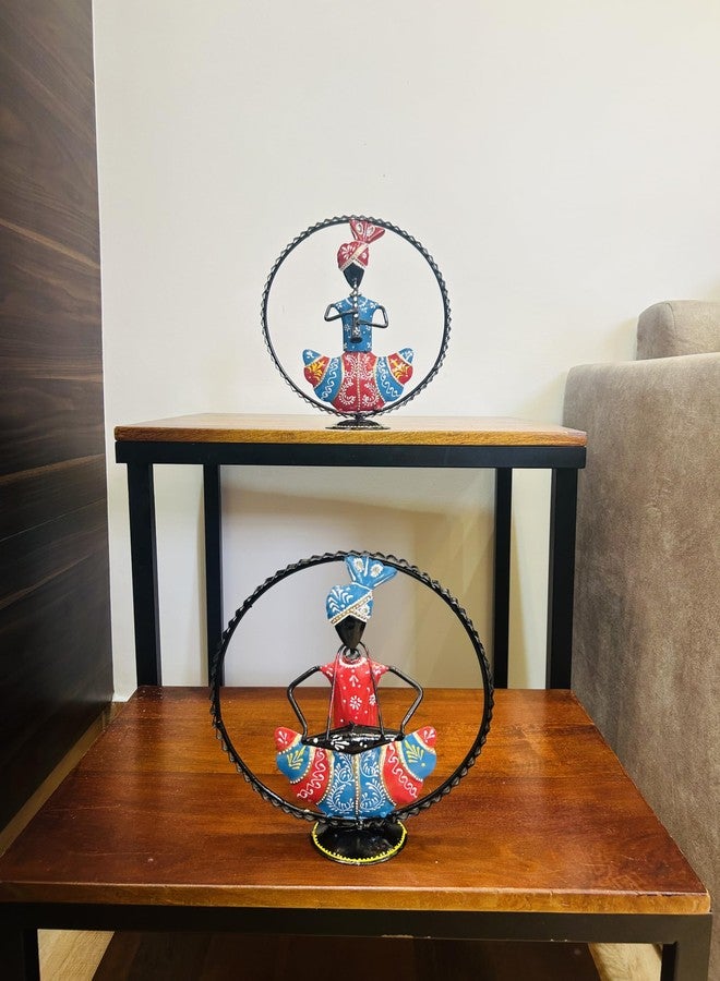 OVIK Set of 2 Metal Rajasthani Decorative Musician Showpiece, Table Decorative Items for Home,Antique Gift Items, Tv Unit Showpiece, Home Decoration Items (Each Size 9x10 Inch) - Image 5