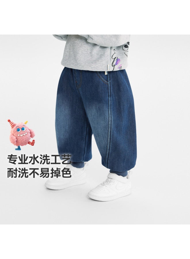 Fade-resistant Soft Fleece] Baby Pants Fleece Lined Thickened Winter Boy Jeans Children's Long Pants Winter Girl - Image 3