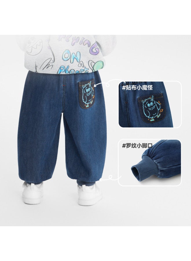 Fade-resistant Soft Fleece] Baby Pants Fleece Lined Thickened Winter Boy Jeans Children's Long Pants Winter Girl - Image 5