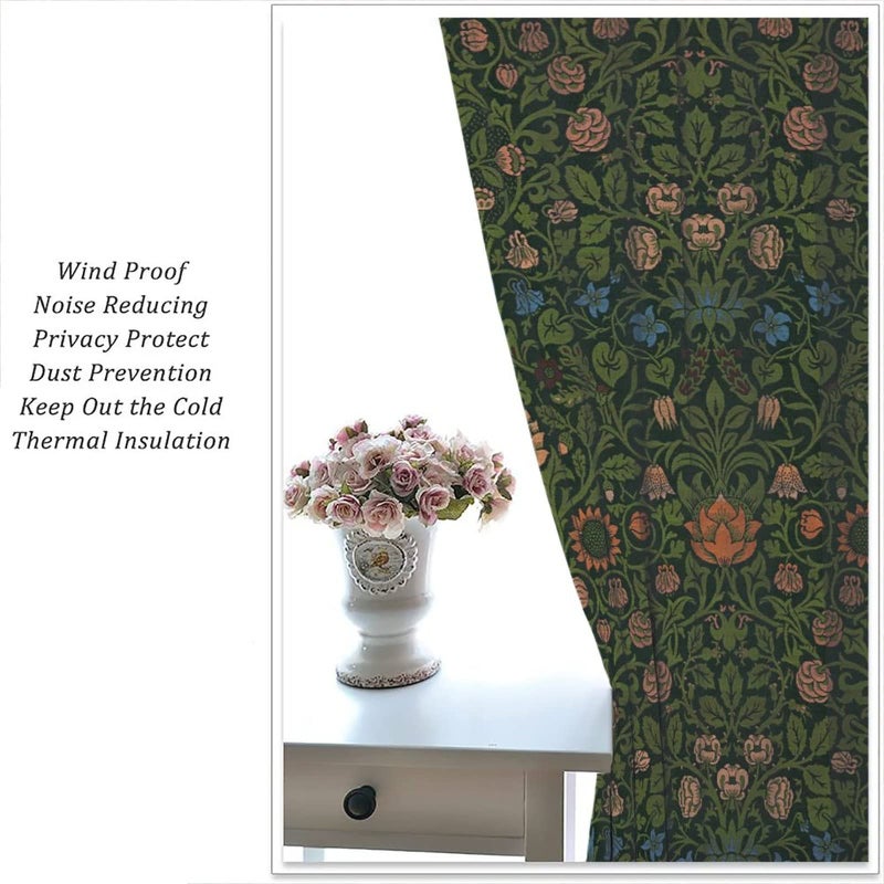 GoDazzling Bohemia Plant Flowers Pattern Blackout Window Curtains, William Morris Art Print Vintage Decor Curtains, for Living Room Bedroom 21(W)*45(L) 2 Panels - Image 5