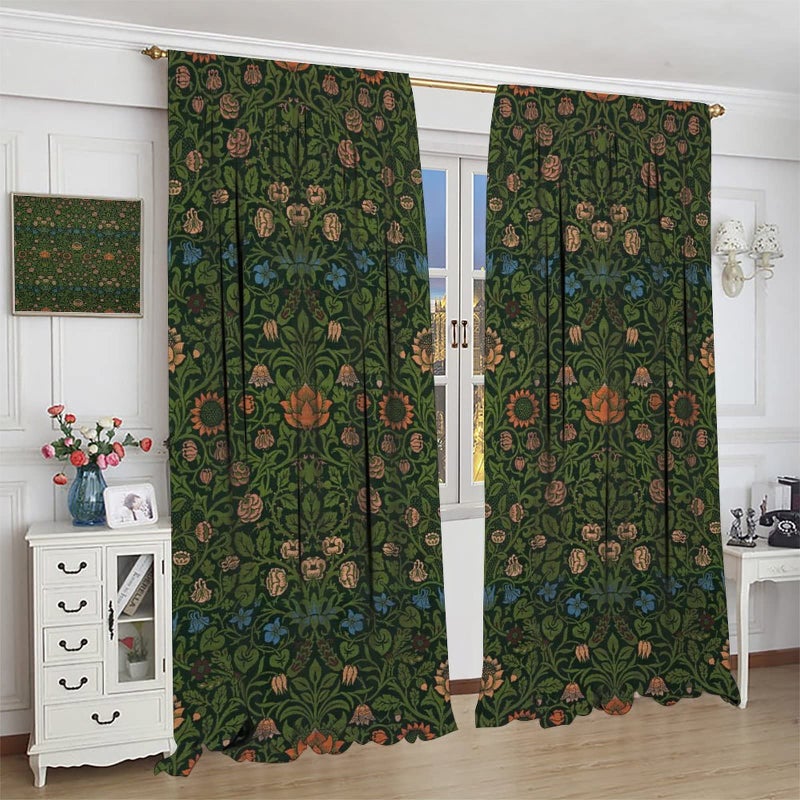 GoDazzling Bohemia Plant Flowers Pattern Blackout Window Curtains, William Morris Art Print Vintage Decor Curtains, for Living Room Bedroom 21(W)*45(L) 2 Panels - Image 4