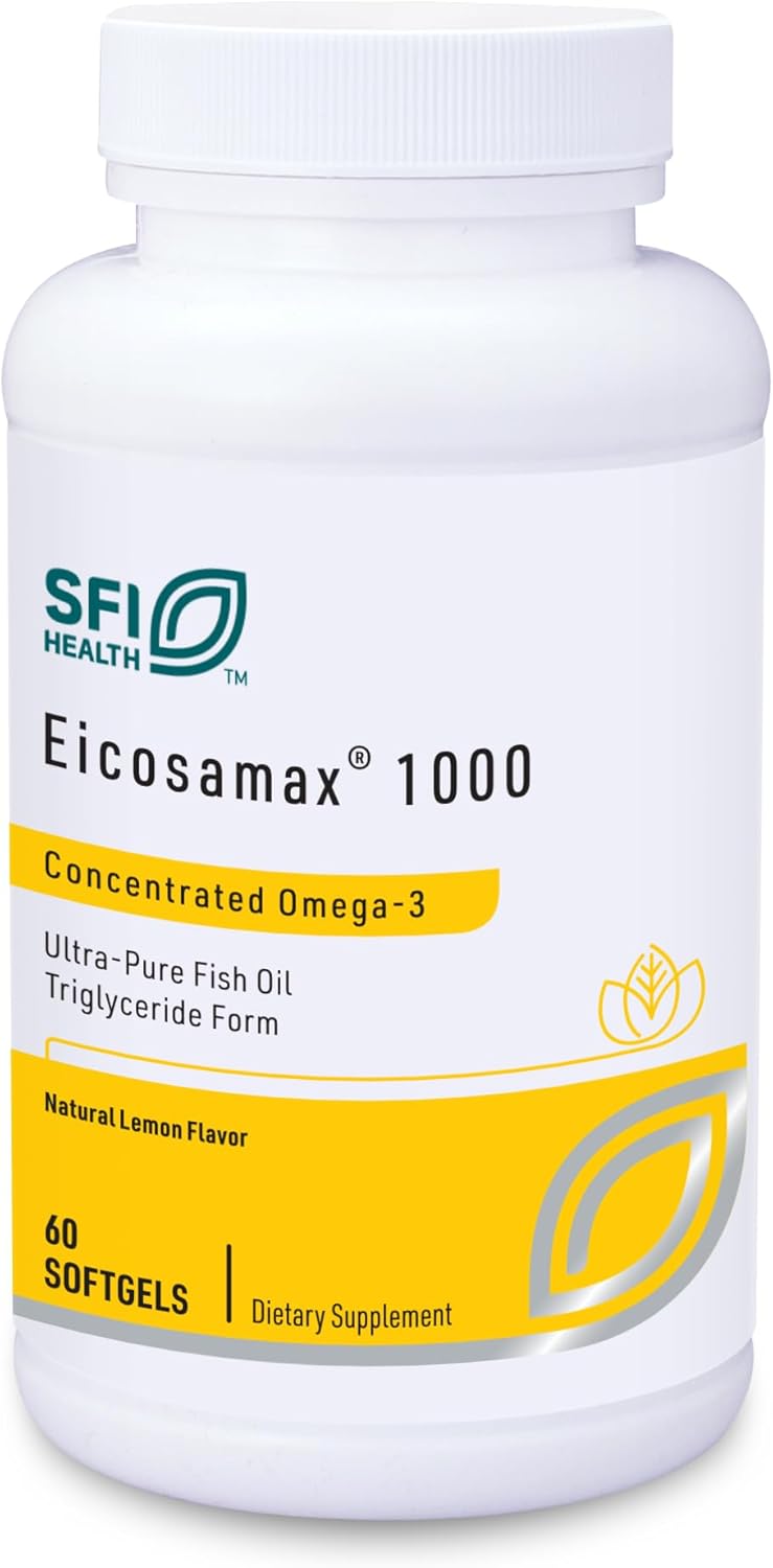 Klaire Labs Eicosamax 1000 TG Fish Oil  1000 mg EPADHA per Soft Gel Ultra Pure Omega3 Fish Oil Pills  Sustainably Sourced  Natural Lemon Flavor for No Fishy Burps 60 Softgels - Image 1