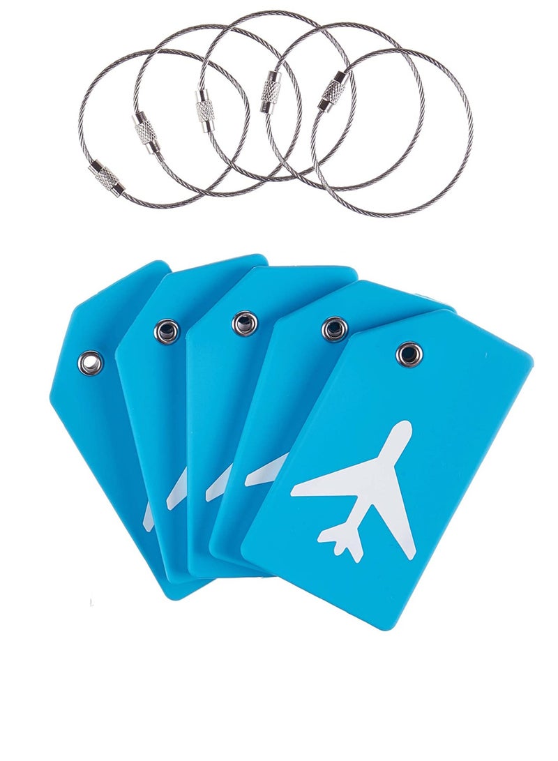 5 Pack Silicone Luggage Tags with Name ID Card - Light Blue Anti-Lost Tags for Easy Luggage Identification, Includes Stainless Steel Loops, Perfect for Travel - Image 4