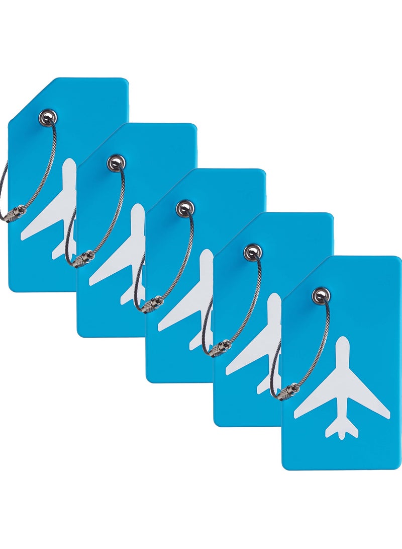 5 Pack Silicone Luggage Tags with Name ID Card - Light Blue Anti-Lost Tags for Easy Luggage Identification, Includes Stainless Steel Loops, Perfect for Travel - Image 1