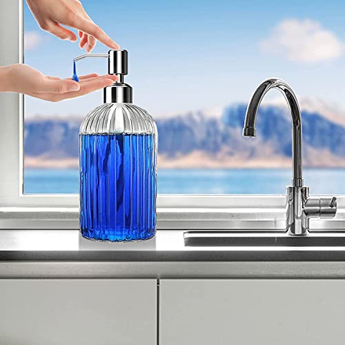 Luximal Liquid handwash Soap Dispenser Set for Wash Basin| Bathroom| Kitchen| Sink - Bottle with ABS Pump (Glass/400ml/1'Pack) (Stripe, 2) - Image 3