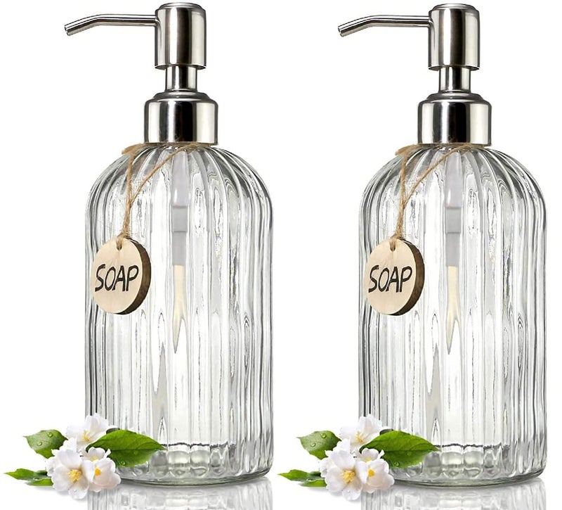 Luximal Liquid handwash Soap Dispenser Set for Wash Basin| Bathroom| Kitchen| Sink - Bottle with ABS Pump (Glass/400ml/1'Pack) (Stripe, 2) - Image 1