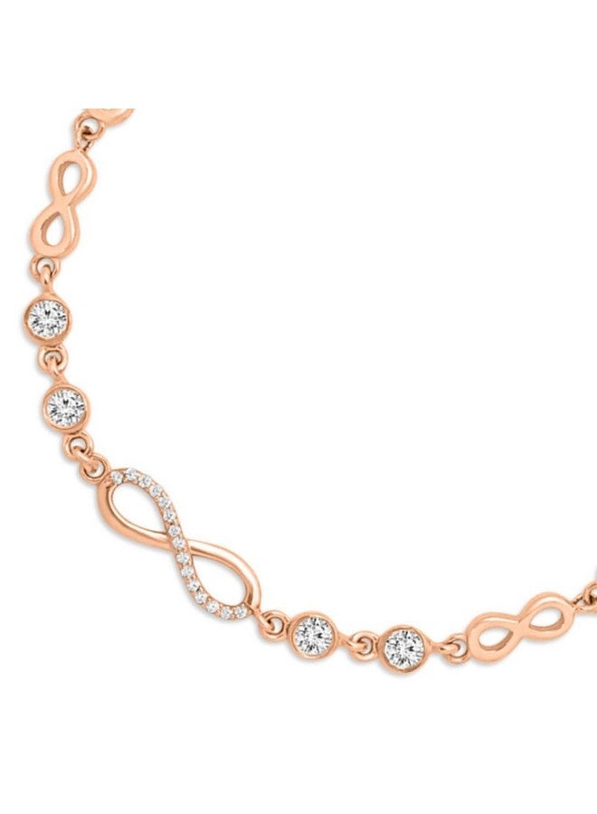 ZAVYA 925 Sterling Silver Designer Infinity Cubic Zirconia CZ Beaded Rose Gold Plated Adjustable Chain Bracelet | Gift for Women & Girls | With Certificate of Authenticity & 925 Hallmark - Image 4
