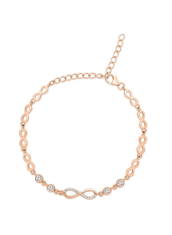 ZAVYA 925 Sterling Silver Designer Infinity Cubic Zirconia CZ Beaded Rose Gold Plated Adjustable Chain Bracelet | Gift for Women & Girls | With Certificate of Authenticity & 925 Hallmark - Image 1