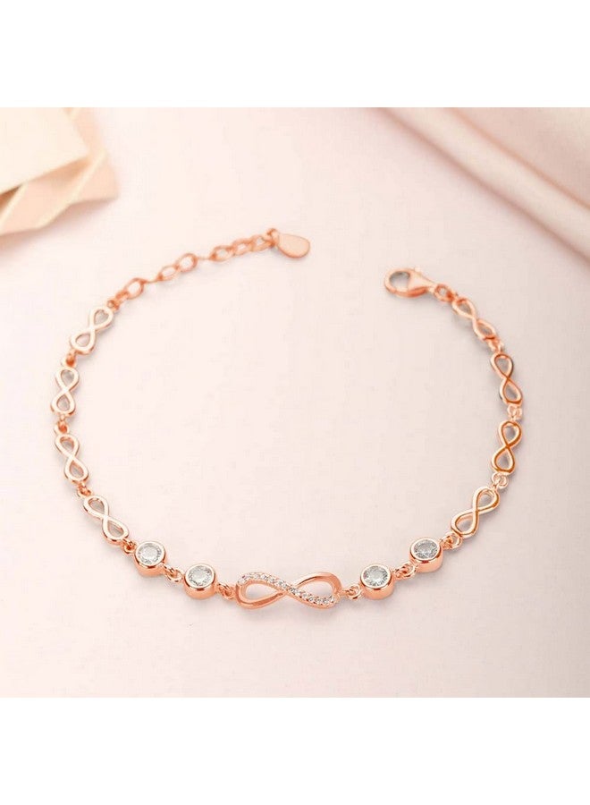 ZAVYA 925 Sterling Silver Designer Infinity Cubic Zirconia CZ Beaded Rose Gold Plated Adjustable Chain Bracelet | Gift for Women & Girls | With Certificate of Authenticity & 925 Hallmark - Image 2