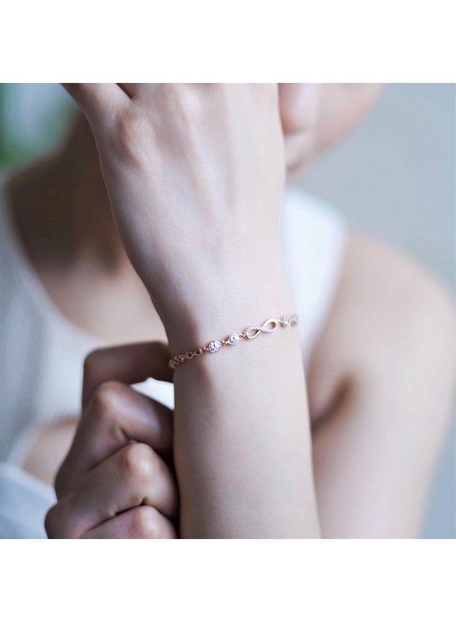 ZAVYA 925 Sterling Silver Designer Infinity Cubic Zirconia CZ Beaded Rose Gold Plated Adjustable Chain Bracelet | Gift for Women & Girls | With Certificate of Authenticity & 925 Hallmark - Image 3