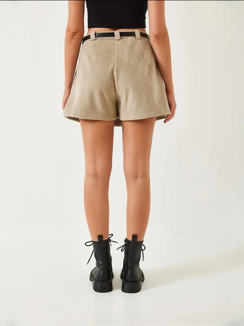 Bianco Lucci Beige Natural LUCCI Textured A-Form Mini Skirt with Zipper for Women | Best Price UAE