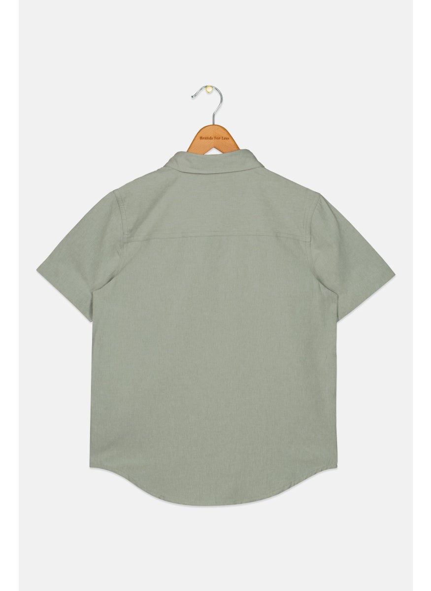 Joe's Kids Boy Chest Pocket Short Sleeve Casual Shirts, Sage Heather  - Image 2