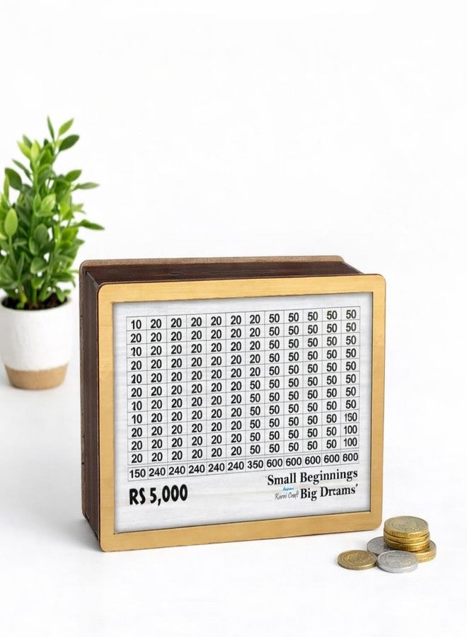 KARNI CRAFT Wooden Money Piggy Bank 100000, Money Saving Box, Gullak with Savings Chart, 100000 Rupees Goal Tracker, Cash Collection Bank for Kids and Adults - Image 2