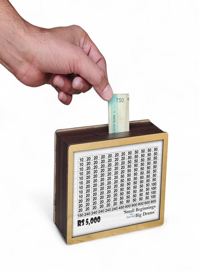 KARNI CRAFT Wooden Money Piggy Bank 100000, Money Saving Box, Gullak with Savings Chart, 100000 Rupees Goal Tracker, Cash Collection Bank for Kids and Adults - Image 1