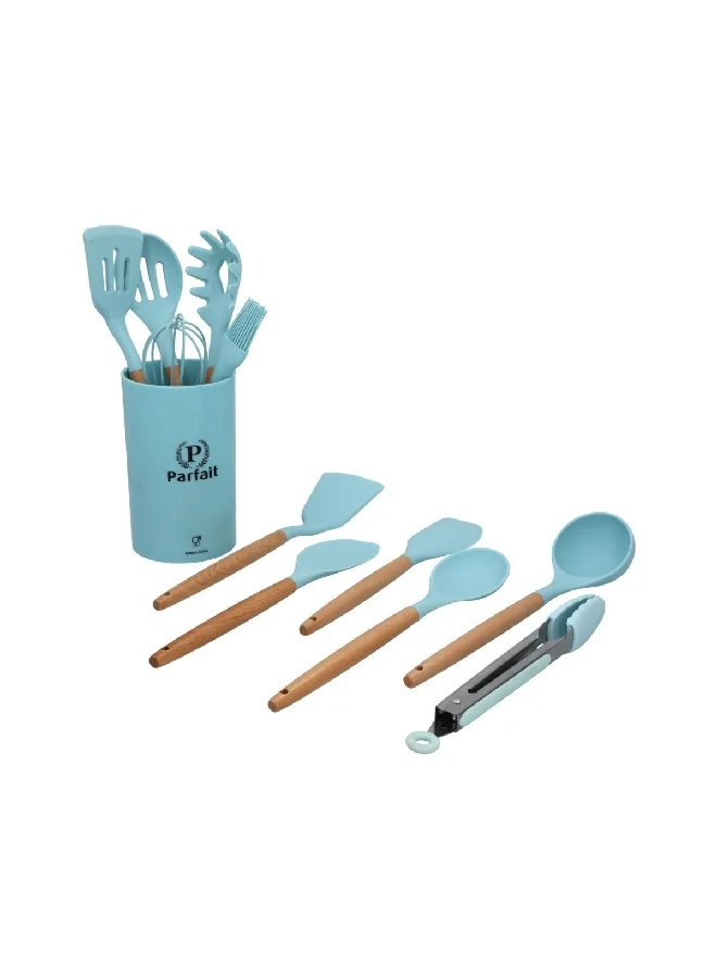 PARFAIT 12-Piece Sturdy High Quality Kitchen Cooking Utensil Set with Stand Blue and Brown HT12TOOL