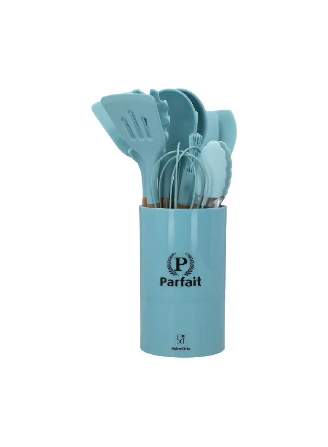 PARFAIT 12-Piece Sturdy High Quality Kitchen Cooking Utensil Set with Stand Blue and Brown HT12TOOL