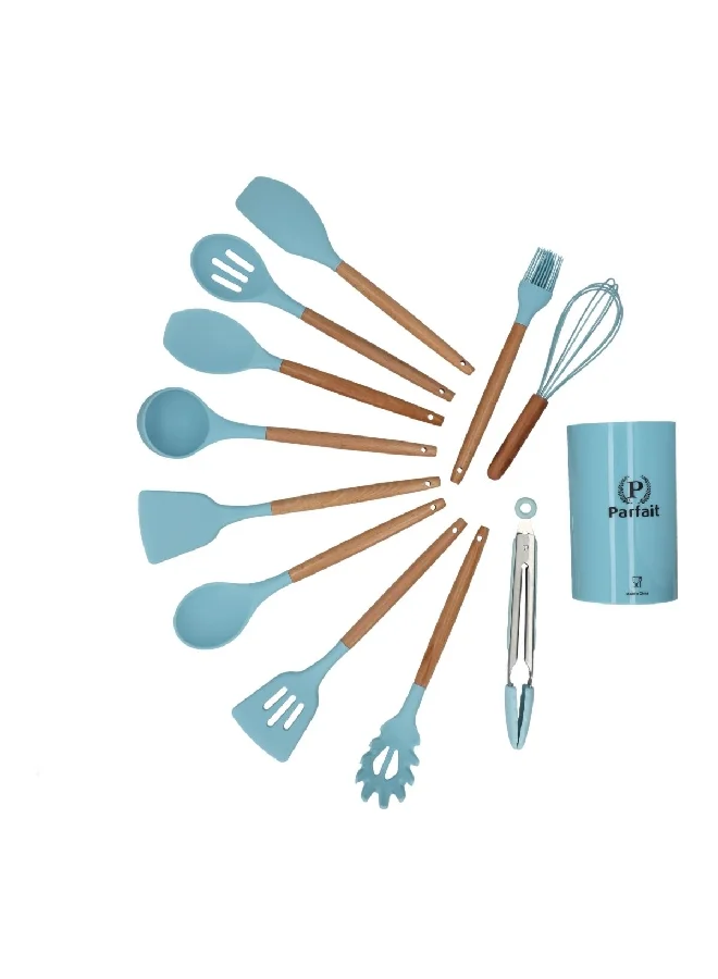 PARFAIT 12-Piece Sturdy High Quality Kitchen Cooking Utensil Set with Stand Blue and Brown HT12TOOL