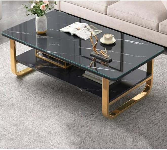 Harmony Home Small household size of the coffee table simple modern coffee table Living room home light luxury creative square coffee table (Black Marble + Gold) - Image 2