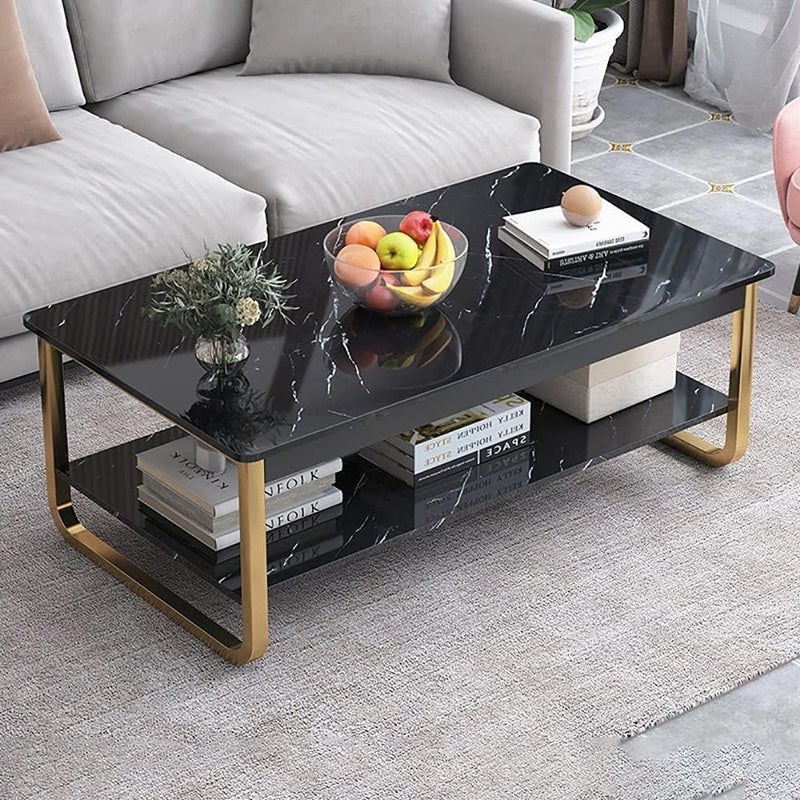 Harmony Home Small household size of the coffee table simple modern coffee table Living room home light luxury creative square coffee table (Black Marble + Gold) - Image 1
