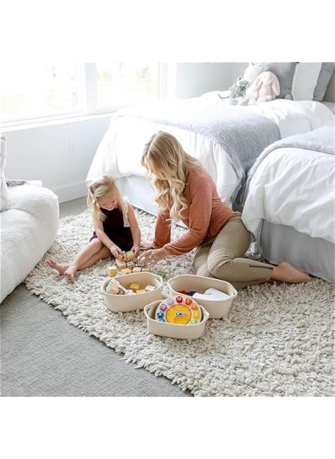 TRASSLE Storage Basket Set,5 Pack Woven Baskets for Organizing,Small Basket for Montessori, Baby Nursery, Dog Toy Baskets,Bathroom Organization Bin (Beige)  - Image 3