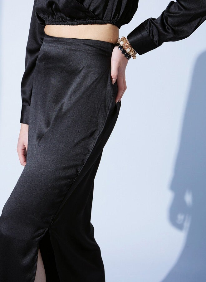 STREET 9 Black Satin Straight Midi Skirt for Women - Image 5