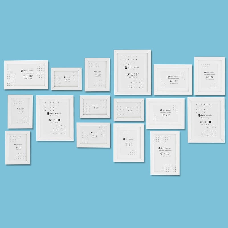 Dev Aastha Photo Frame For Wall | Wooden Frames For Wall Decor | White | Picture Frames | Rectangular Photo Frame For Home/Office | 6x10(2), 4x6(3), 8x10(3), 6x8(4), 5x7(4), Pack-16 - Image 2