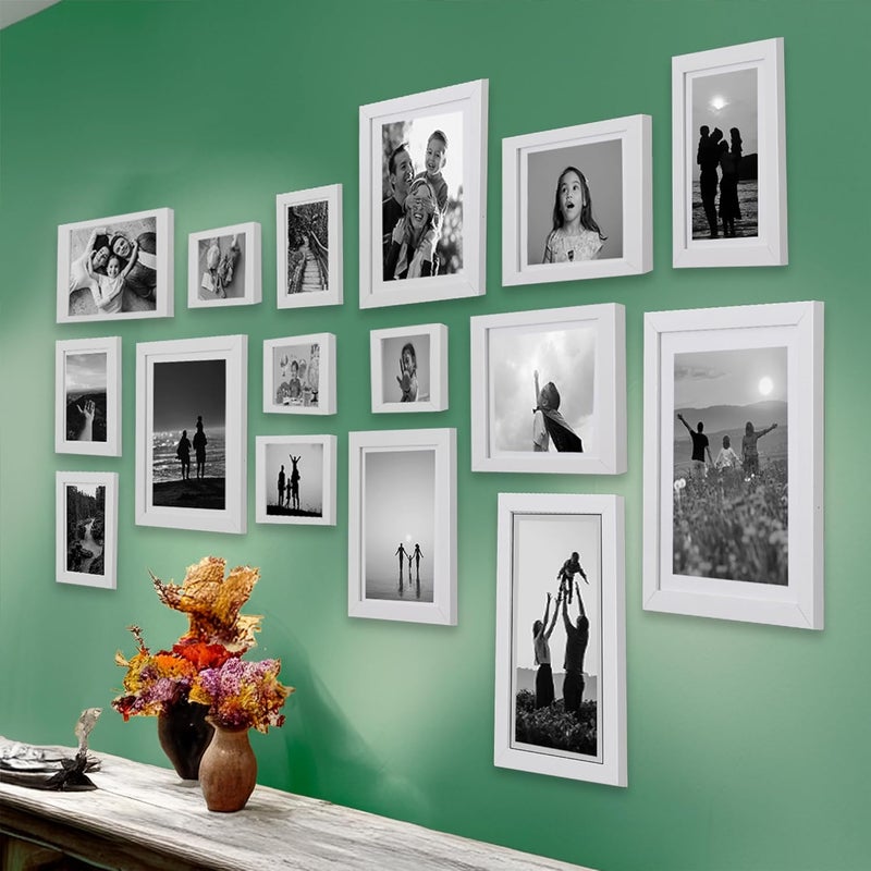 Dev Aastha Photo Frame For Wall | Wooden Frames For Wall Decor | White | Picture Frames | Rectangular Photo Frame For Home/Office | 6x10(2), 4x6(3), 8x10(3), 6x8(4), 5x7(4), Pack-16 - Image 1