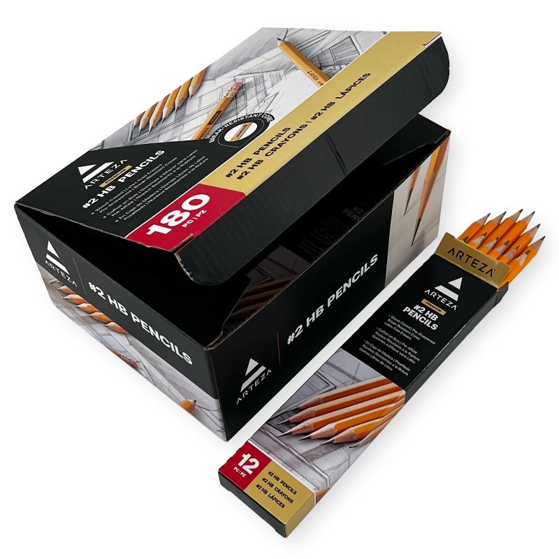 ARTEZA HB Pencils #2, Pack of 180, Wood-Cased Graphite Pencils in Bulk, Pre-Sharpened, Office and School Supplies for Exams, Classrooms, Students - Image 1