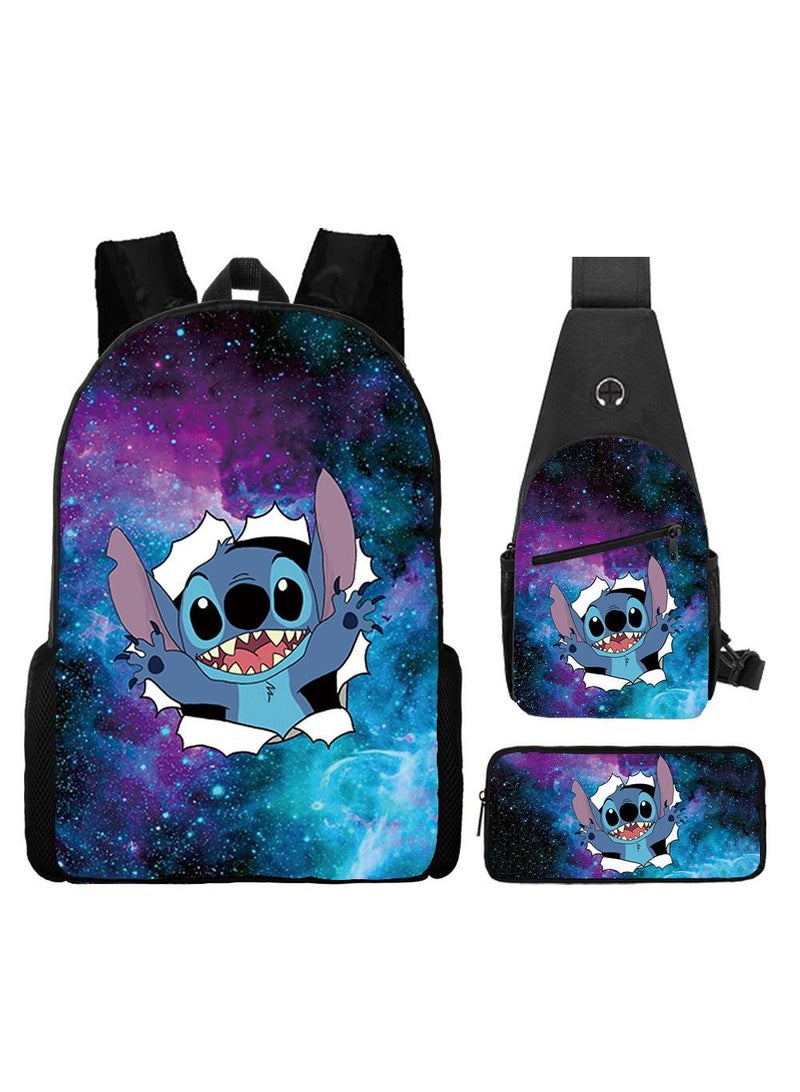general 3-Piece Cartoon Stitch 3D Print Backpack Set - Image 1