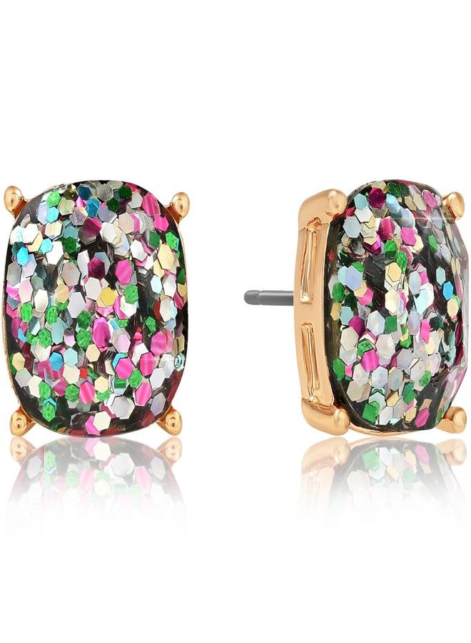 هامبل شيك نيويورك أقراط مرصعة كبيرة للنساء - أقراط مرصعة كبيرة بألوان قوس قزح للنساء، مجوهرات مربعة متعددة الألوان لامعة مزينة بترتر ملون براق، مجوهرات صغيرة عصرية لامعة تعكس فخر المرأة - Image 1