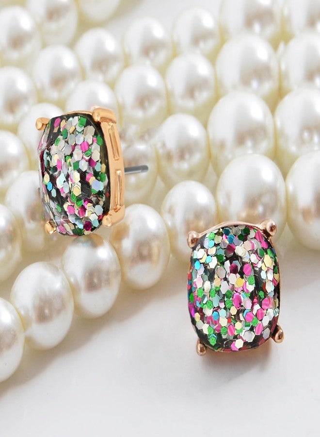 هامبل شيك نيويورك أقراط مرصعة كبيرة للنساء - أقراط مرصعة كبيرة بألوان قوس قزح للنساء، مجوهرات مربعة متعددة الألوان لامعة مزينة بترتر ملون براق، مجوهرات صغيرة عصرية لامعة تعكس فخر المرأة - Image 3
