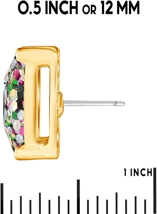 هامبل شيك نيويورك أقراط مرصعة كبيرة للنساء - أقراط مرصعة كبيرة بألوان قوس قزح للنساء، مجوهرات مربعة متعددة الألوان لامعة مزينة بترتر ملون براق، مجوهرات صغيرة عصرية لامعة تعكس فخر المرأة - Image 4