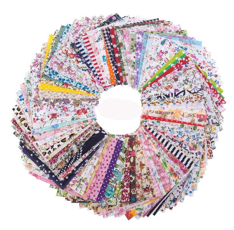 Penta Angel 4 x 4 Inch10 x 10cm 100 Pieces Assorted PreCut Printing Cotton Cloth Square Bundle Quilt Craft Fabric Patchwork DIY Sewing Scrapbooking Quilting Dot Pattern 100 pcs