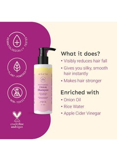 ARATA Hair Fall Defense Onion Shampoo (200 Ml) | Controls Hair Fall | Helps Strengthen & Smoothen Hair | With Onion Oil Rice Water Apple Cider Vinegar And Aloe Vera  - Image 3