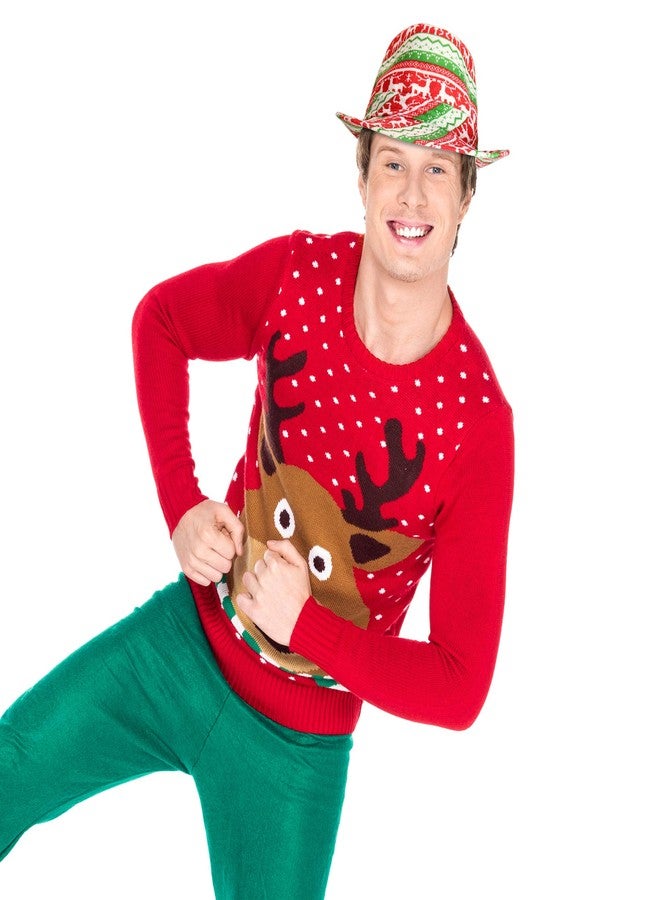 سكيلتين قبعة فيدورا قبيحة من سكيلتين - قبعة حفلات عيد الميلاد المضحكة باللونين الأحمر والأخضر للكبار والصغار - Image 5