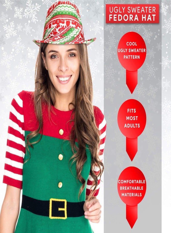 سكيلتين قبعة فيدورا قبيحة من سكيلتين - قبعة حفلات عيد الميلاد المضحكة باللونين الأحمر والأخضر للكبار والصغار - Image 3