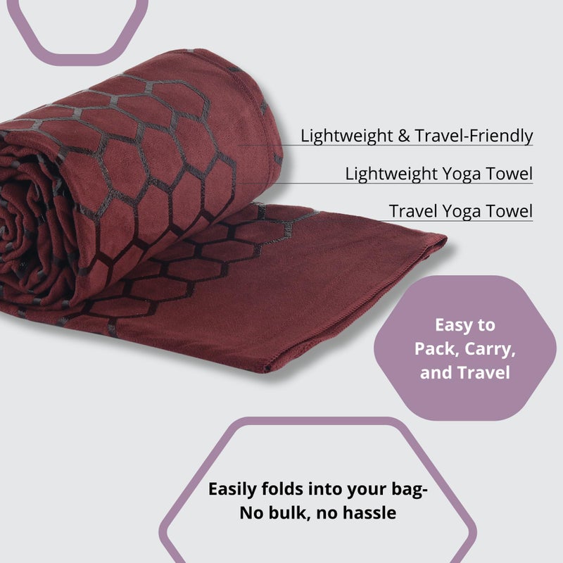 Clever Yoga Hot Yoga Mat Towel â€“ Non-Slip Grip for Hot Yoga, Sweat Absorbent, Honeycomb Silicone Grip, Stays Flat â€“ Ideal for Pilates, Travel, Washable & Lightweight - Burgundy - Image 5