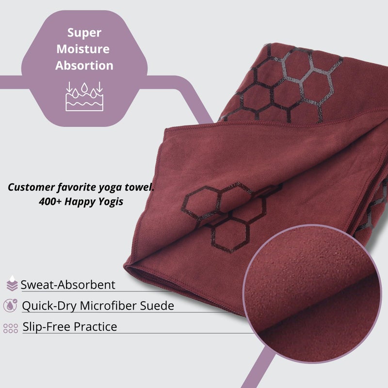 Clever Yoga Hot Yoga Mat Towel â€“ Non-Slip Grip for Hot Yoga, Sweat Absorbent, Honeycomb Silicone Grip, Stays Flat â€“ Ideal for Pilates, Travel, Washable & Lightweight - Burgundy - Image 4