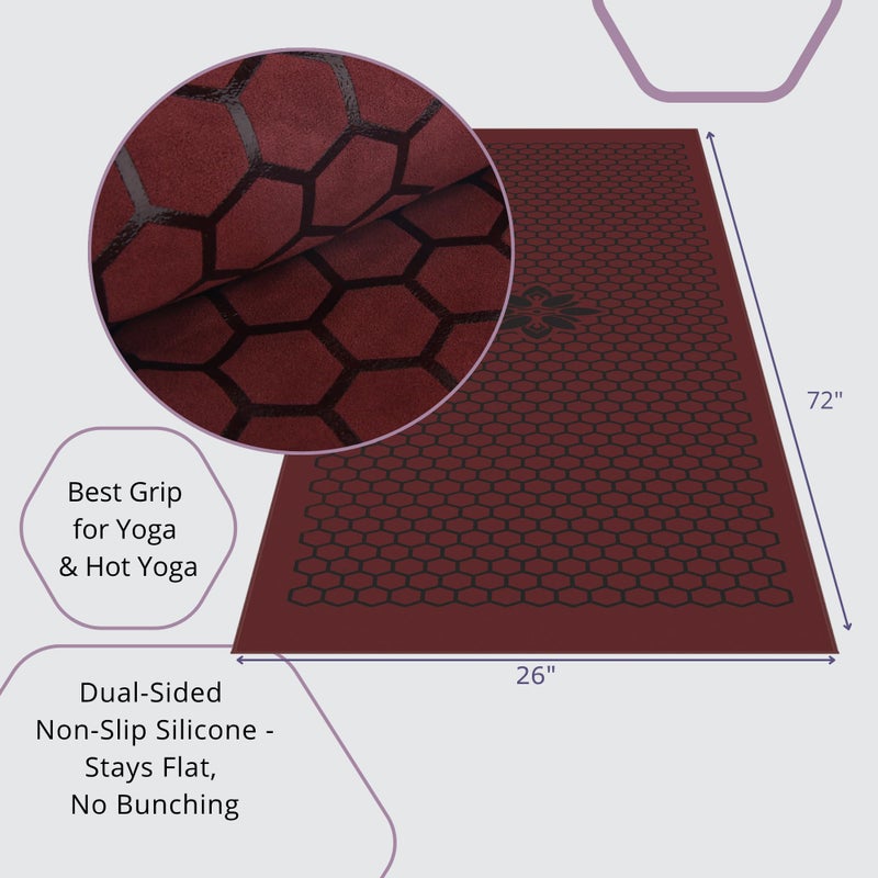 Clever Yoga Hot Yoga Mat Towel â€“ Non-Slip Grip for Hot Yoga, Sweat Absorbent, Honeycomb Silicone Grip, Stays Flat â€“ Ideal for Pilates, Travel, Washable & Lightweight - Burgundy - Image 3