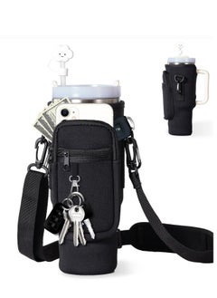 Arabest Stanley Water Bottle Carrier Bag for Stanley 40oz Tumbler, Water Bottle Holder with Pouch and Adjustable Strap, Sleeve Accessories with Pocket for 40oz Cup (Black)  - Image 1