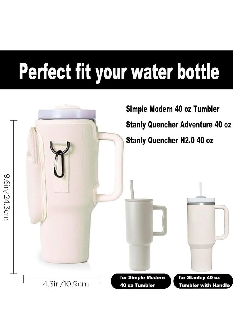 Arabest Stanley Water Bottle Carrier Bag for Stanley 40oz Tumbler, Water Bottle Holder with Pouch and Adjustable Strap, Sleeve Accessories with Pocket for 40oz Cup (Black)  - Image 2