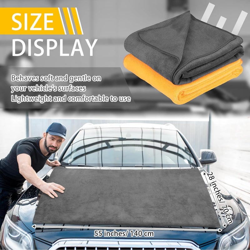 2Pcs 55 x 28 Inch Oversized Microfiber Towels, Quick Absorbing Car Drying Towels, Without Stripes, Scratches, Water Stains, or Vehicle Cleaning Cloths - Image 2