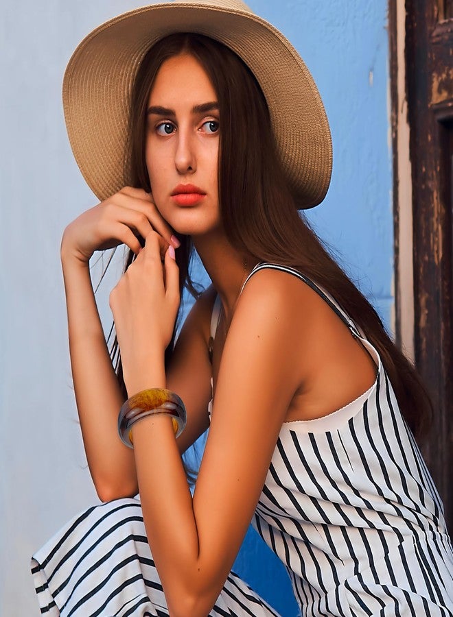 أساور YBMYCM أكريليك سميكة للنساء، أساور معصم هندسية غير منتظمة من الراتنج، قابلة للتكديس، هدية مجوهرات - Image 3